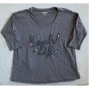 Soft Surroundings Top XL Beach Life Oversized Slouchy 3/4 Sleeve Gray Boho Shirt